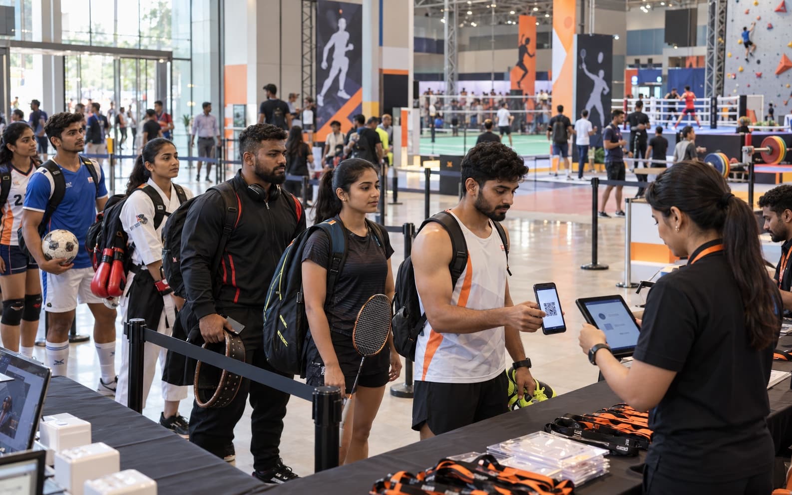 Athletes from multiple sports checking in at a professionally run FlexNation event